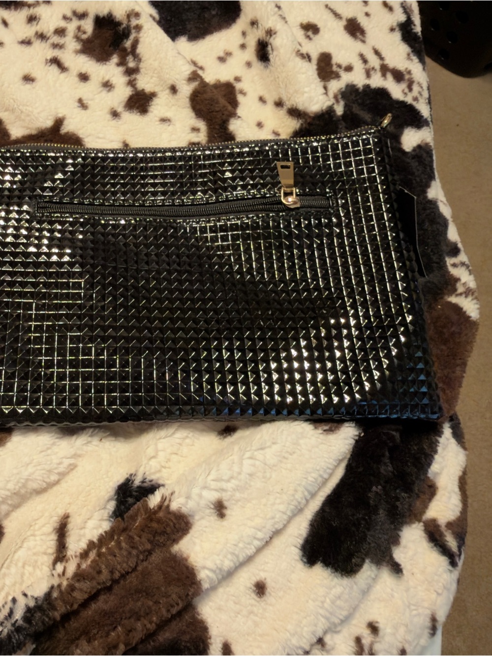 Black Studded Clutch Bag with Front Zip Pocket